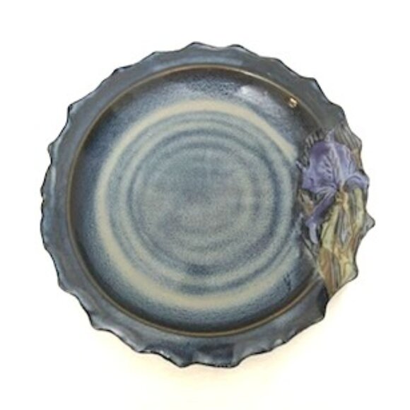 Emily Pearlman Iris Art Pottery Platter Plate Folk Art Signed EP Made in USA